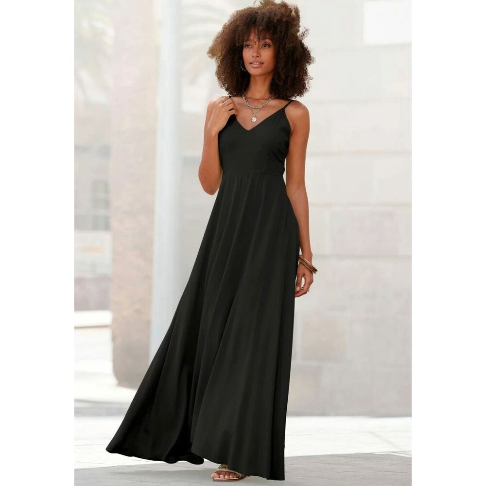 Lascana ~ Black Open Back Tie Strap Maxi Dress ~ NWT Medium ~ Stretchy & Soft